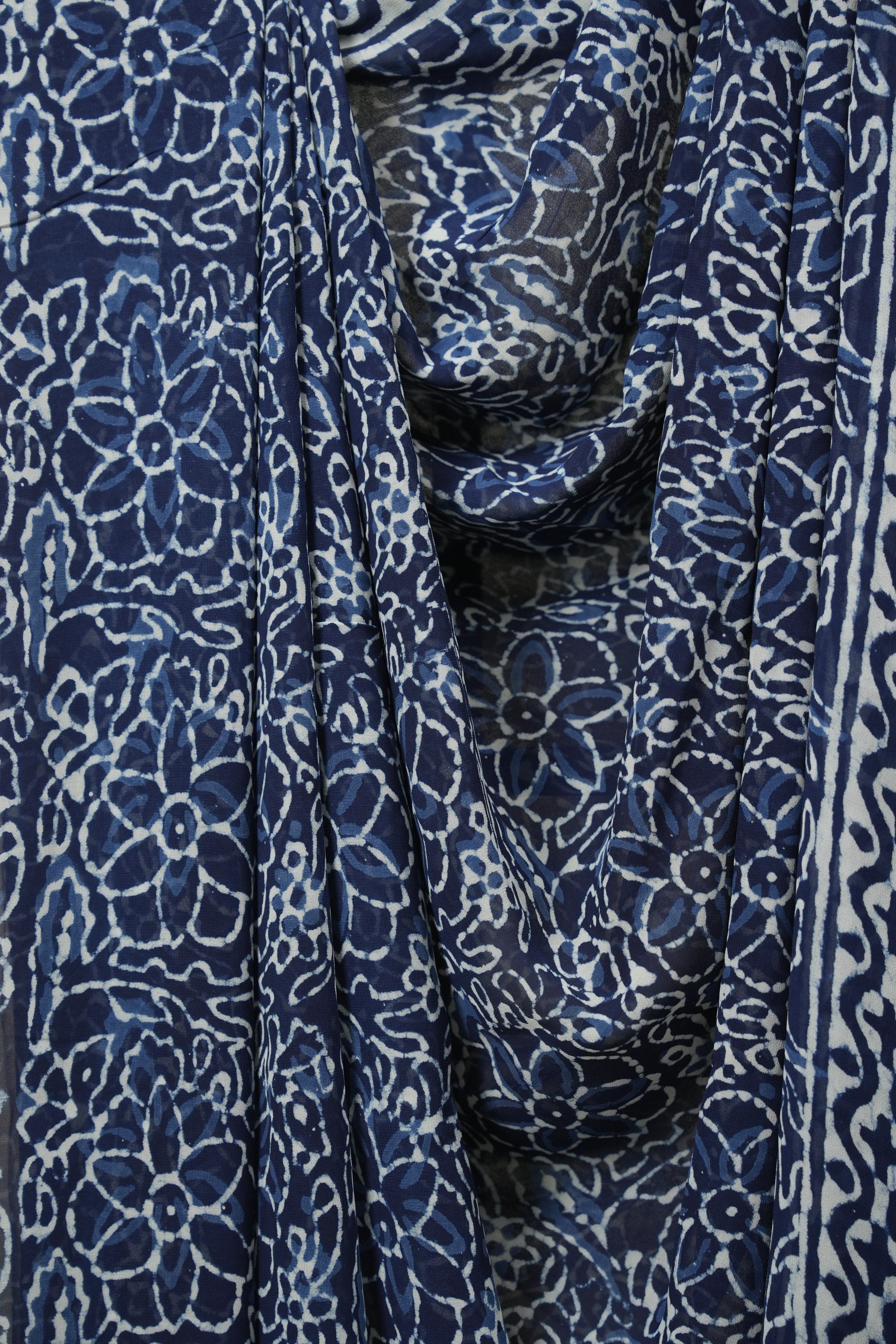 Navy Blue HBP Georgette Saree - SRNBHGS76