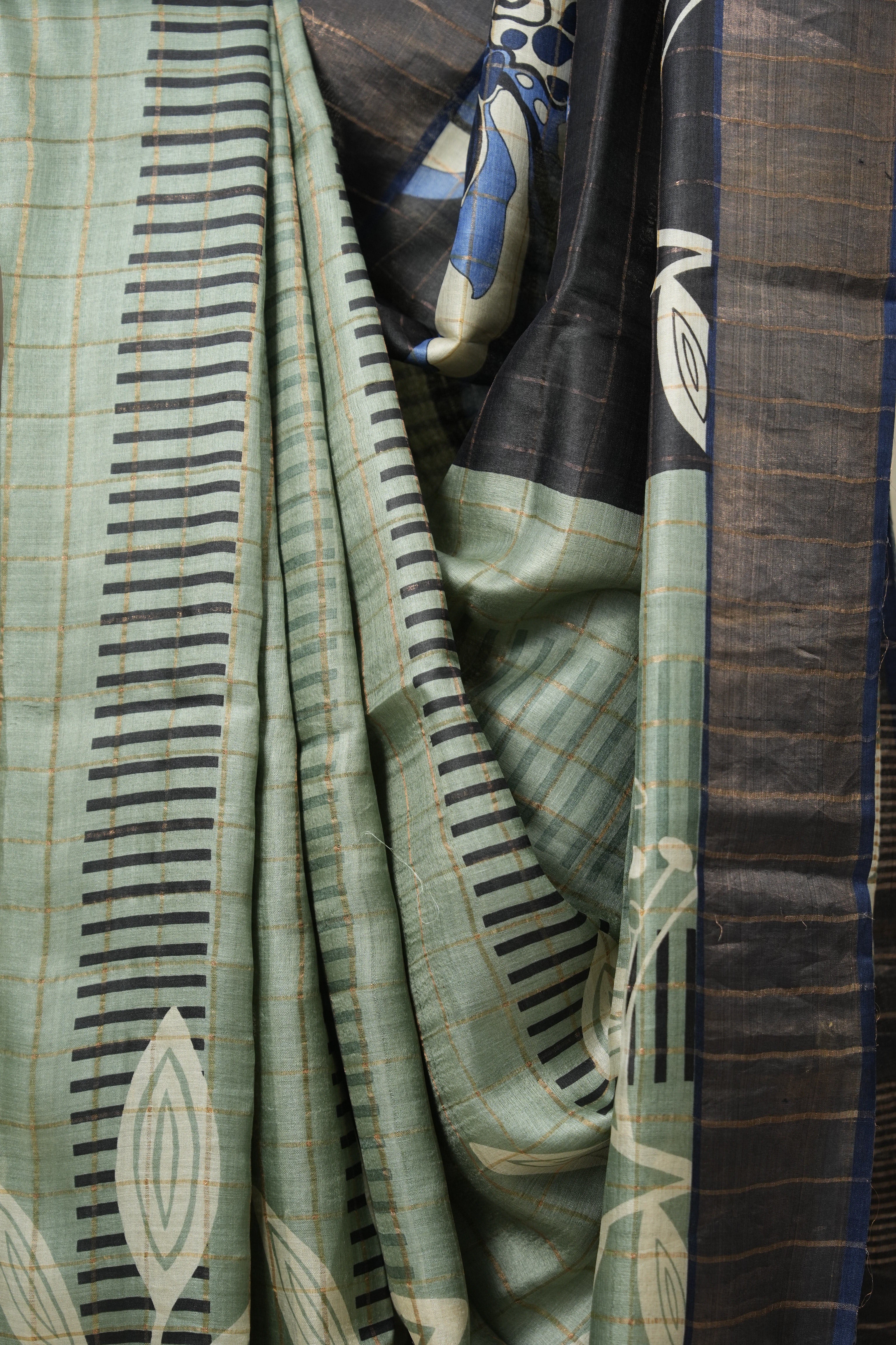 Aqua Blue Printed Tussar Silk Saree - SRABPTSS016