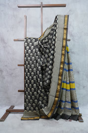 Black HBP Cotton Silk Saree With Maheshwari Border - SRBCSS973