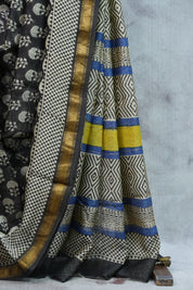 Black HBP Cotton Silk Saree With Maheshwari Border - SRBCSS973