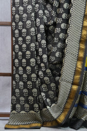 Black HBP Cotton Silk Saree With Maheshwari Border - SRBCSS973