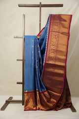 Blue Maroon Gadwal Silk Saree - SRBMGSS615