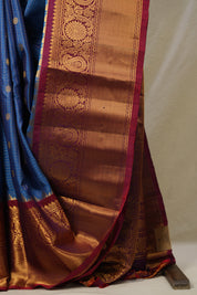Blue Maroon Gadwal Silk Saree - SRBMGSS615