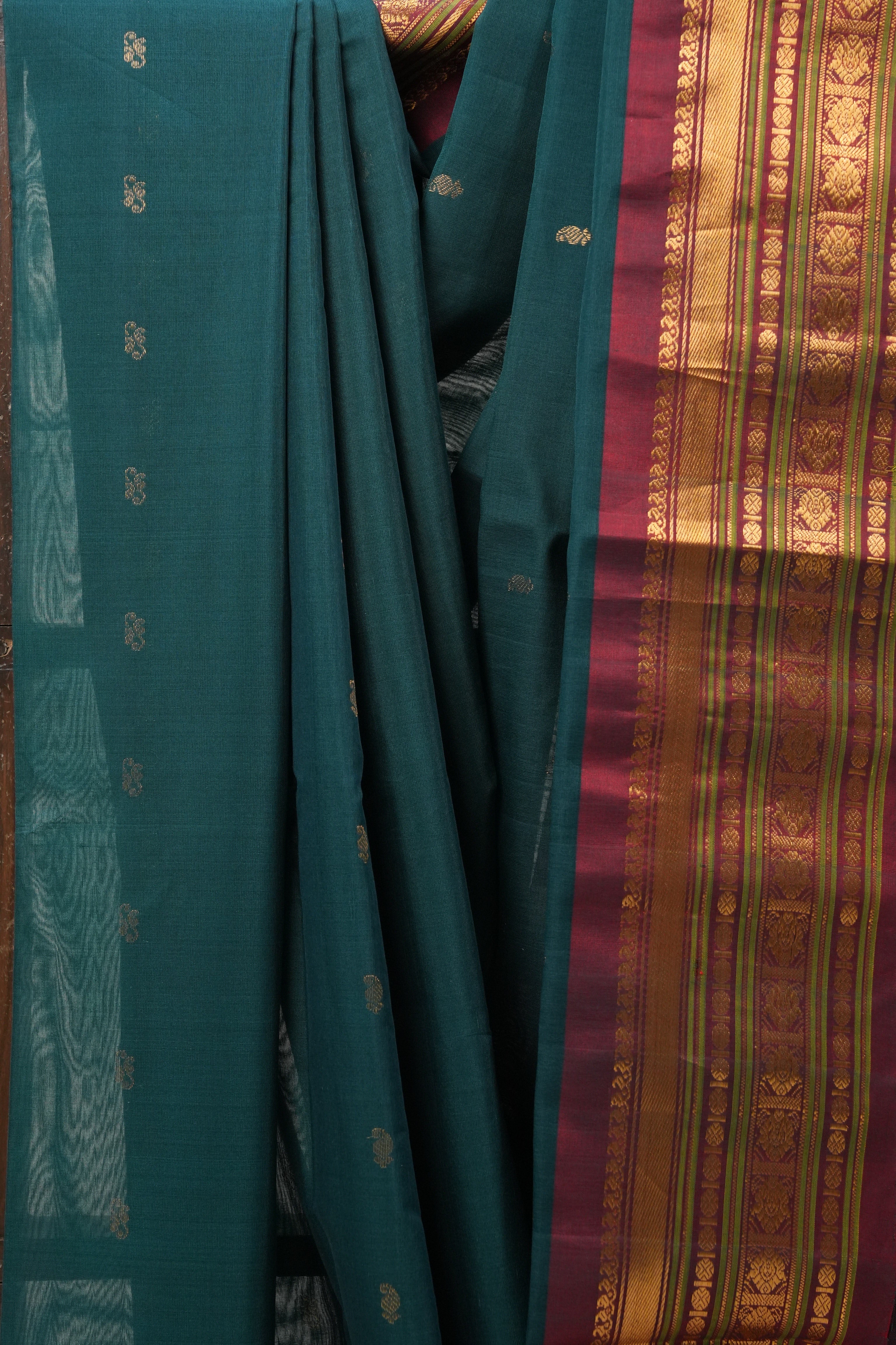 Green Gadwal Cotton Silk Saree - SRGGCSS97