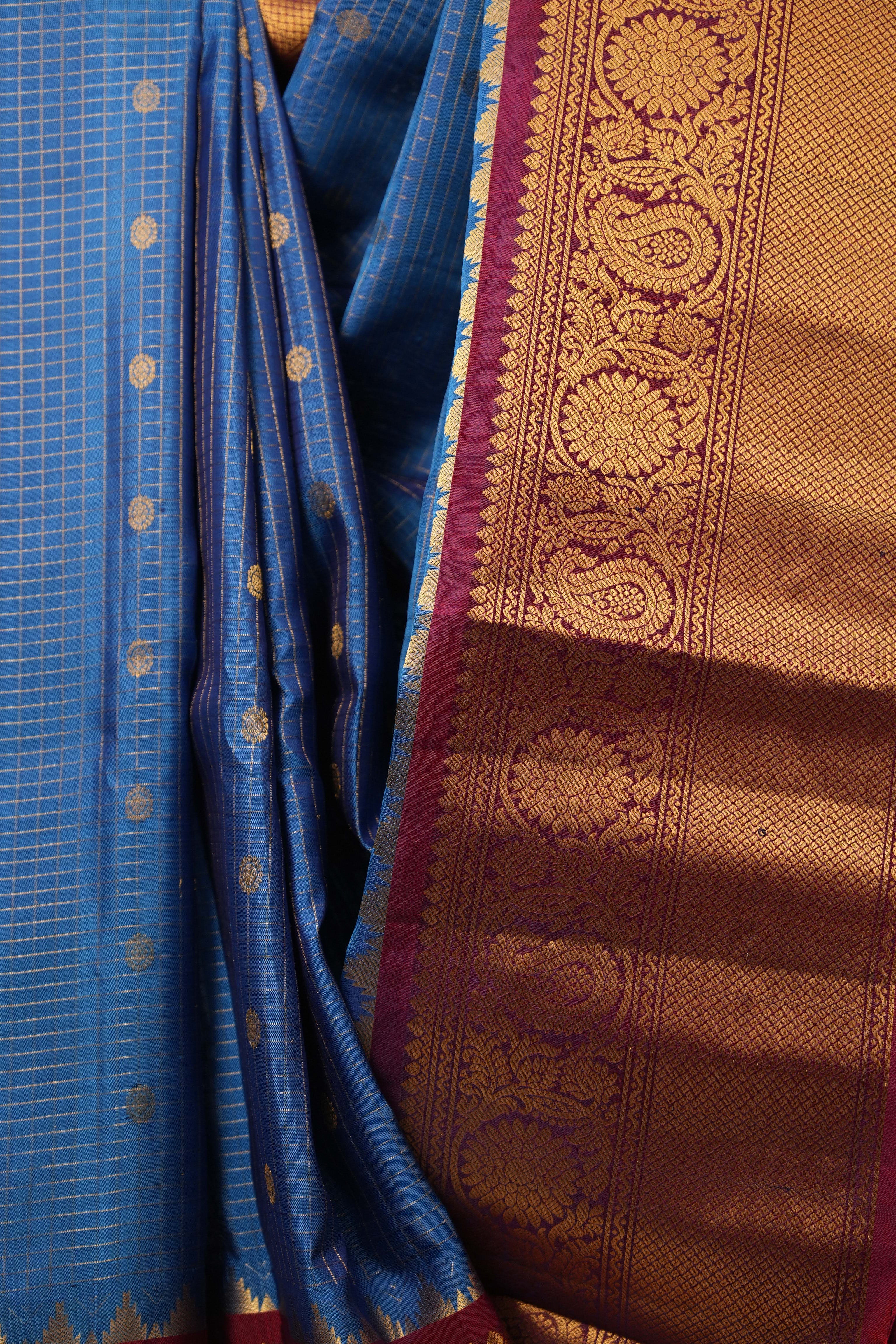 Blue Maroon Gadwal Silk Saree - SRBMGSS615