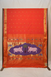Tomato Red Cotton Paithani Saree - SRTRCPS719