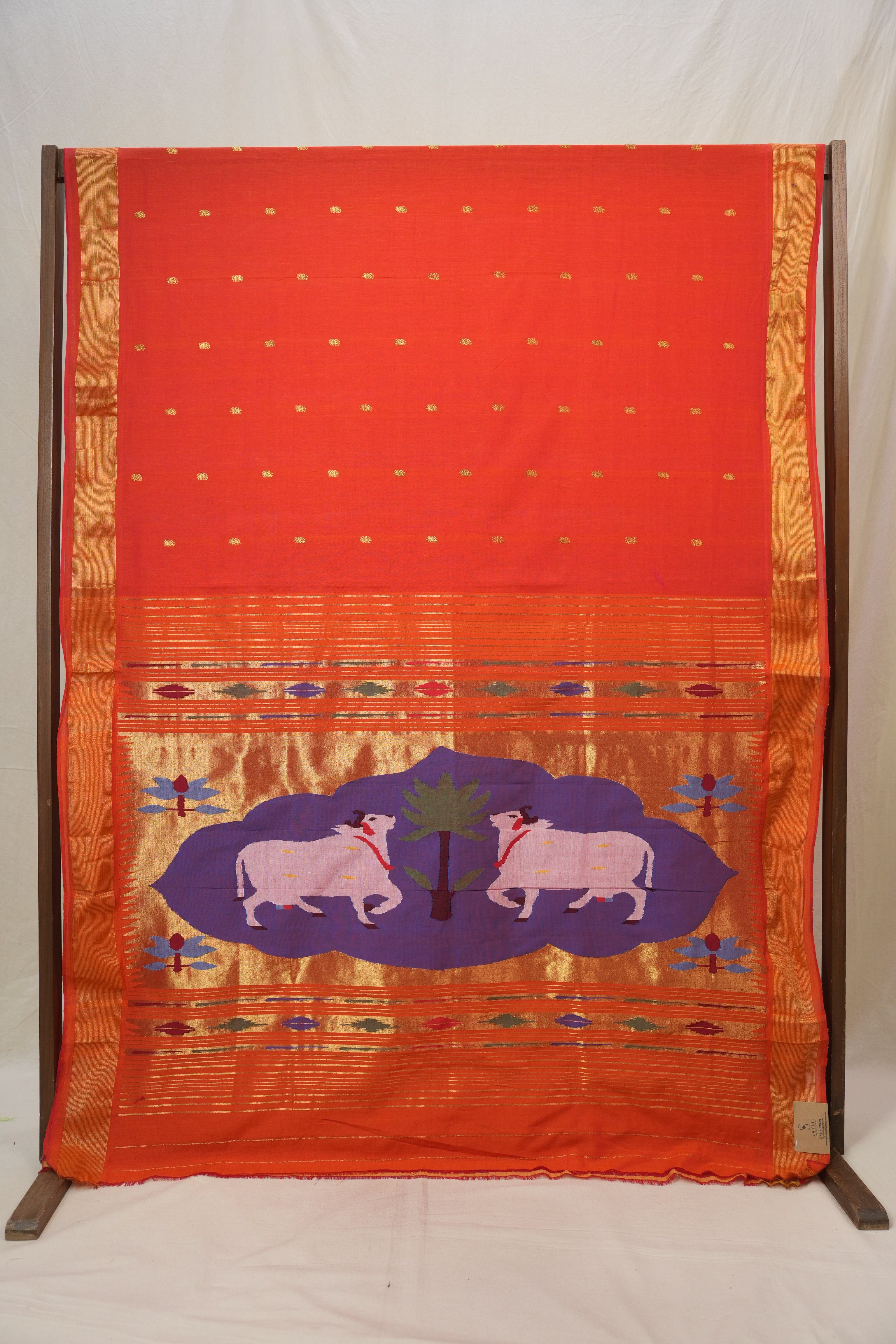 Tomato Red Cotton Paithani Saree - SRTRCPS719