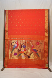 Tomato Red Cotton Paithani Saree - SRTRCPS712