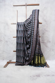 Black Ajrakh HBP Modal Silk Saree - SRBAMSS57
