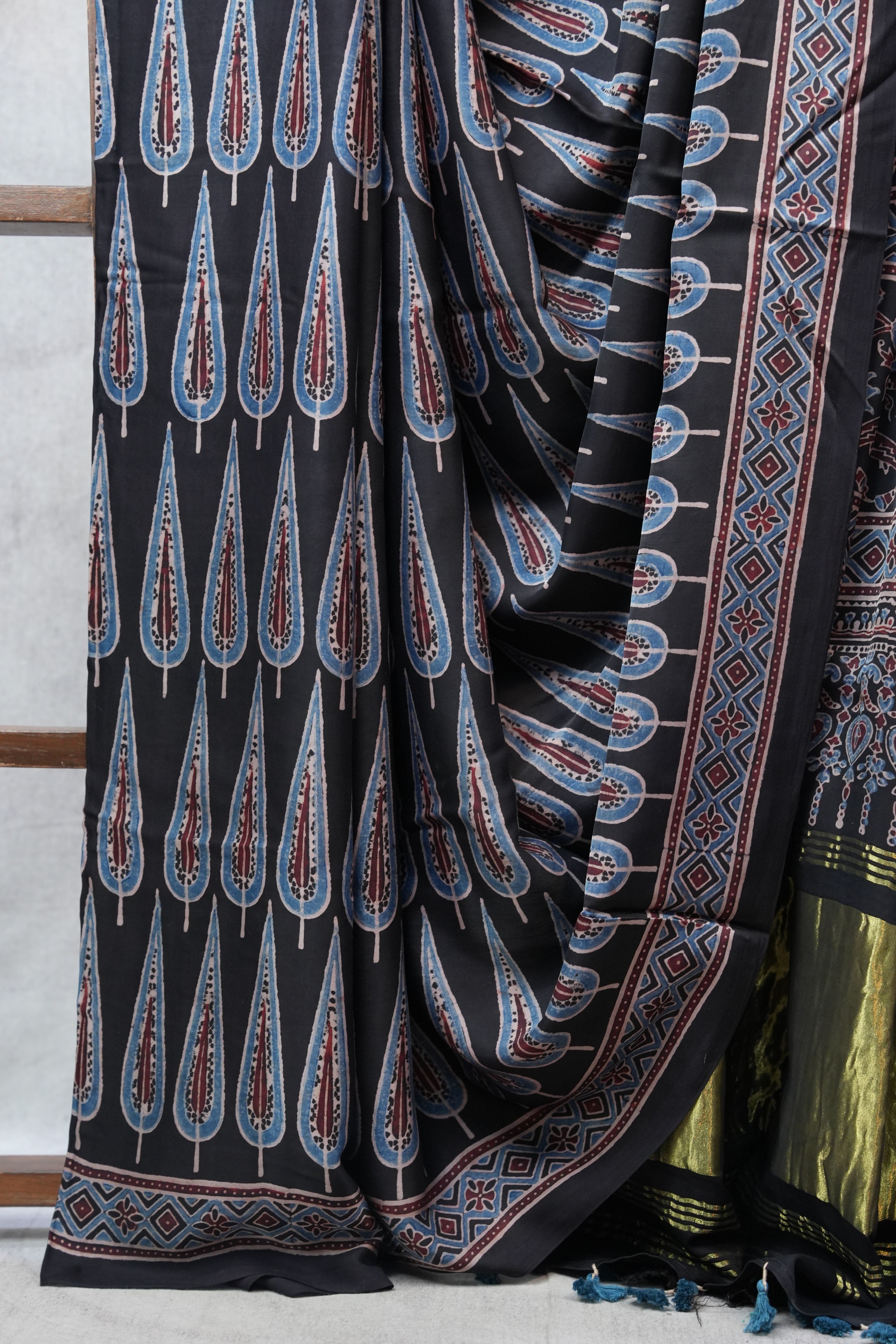 Black Ajrakh HBP Modal Silk Saree - SRBAMSS57