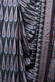 Black Ajrakh HBP Modal Silk Saree - SRBAMSS57