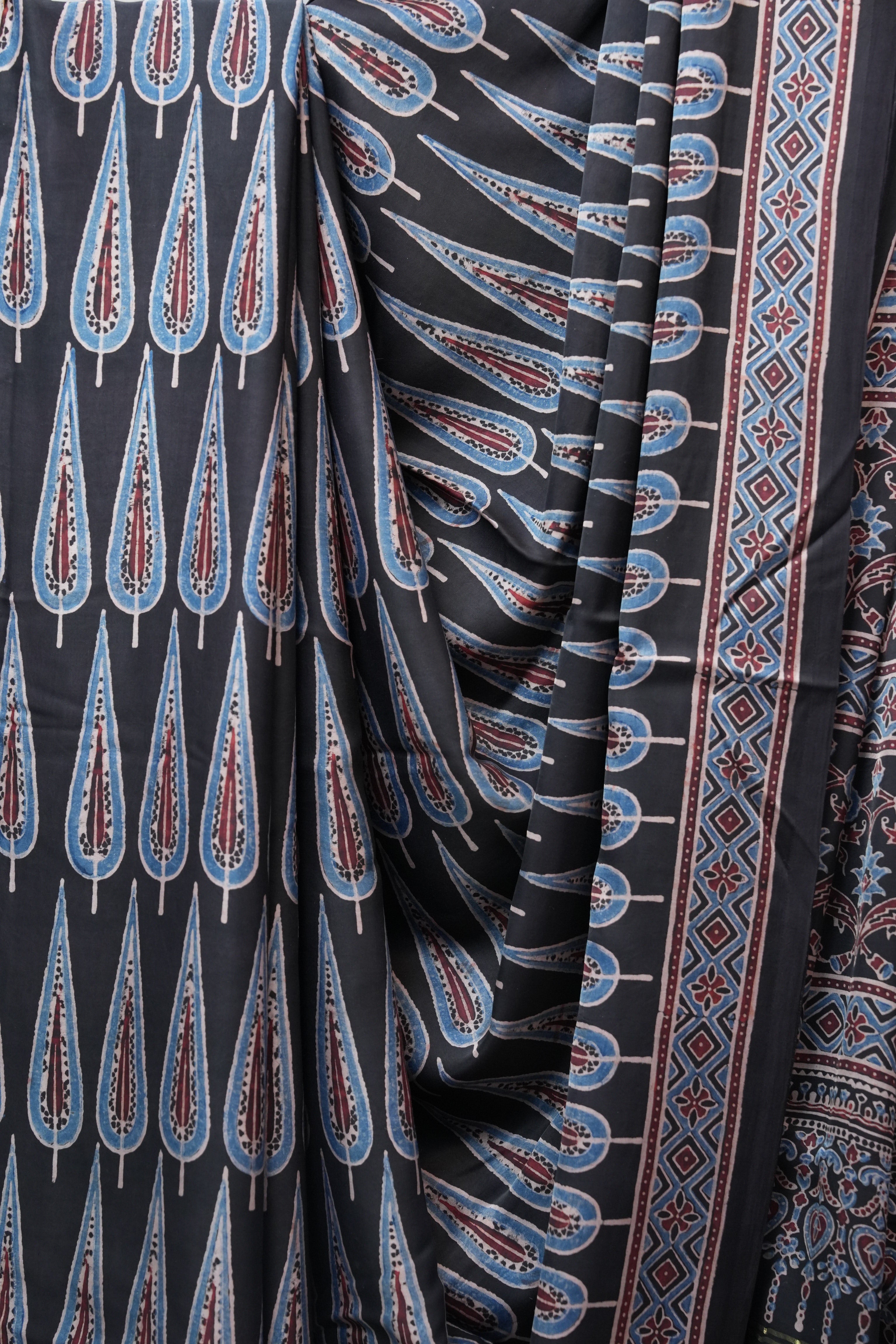 Black Ajrakh HBP Modal Silk Saree - SRBAMSS57