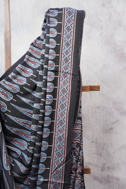 Black Ajrakh HBP Modal Silk Saree - SRBAMSS57