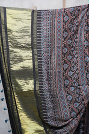 Black Ajrakh HBP Modal Silk Saree - SRBAMSS57