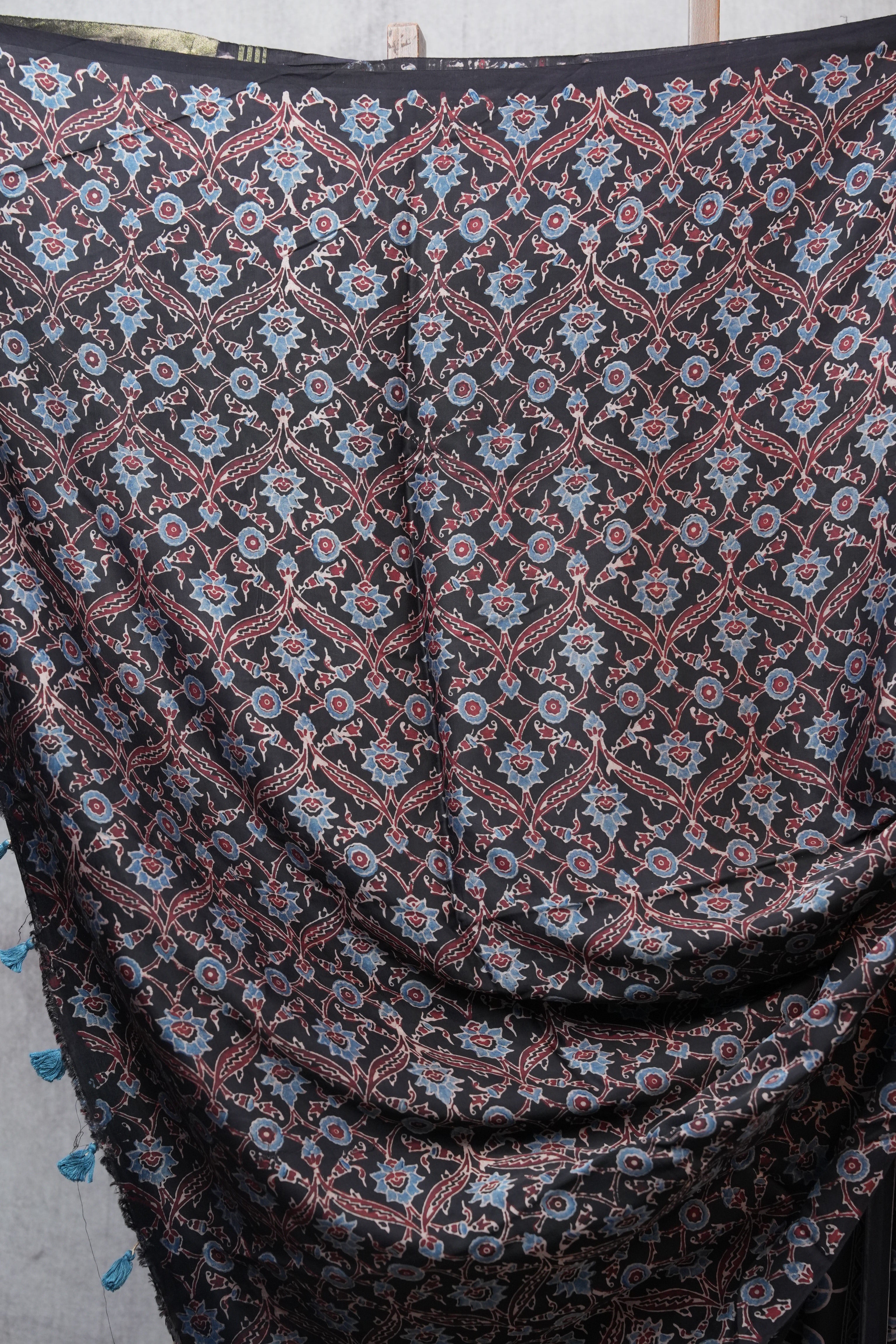 Black Ajrakh HBP Modal Silk Saree - SRBAMSS57