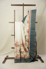 Snow White Printed Tussar Silk Saree - SRSWPTSS005