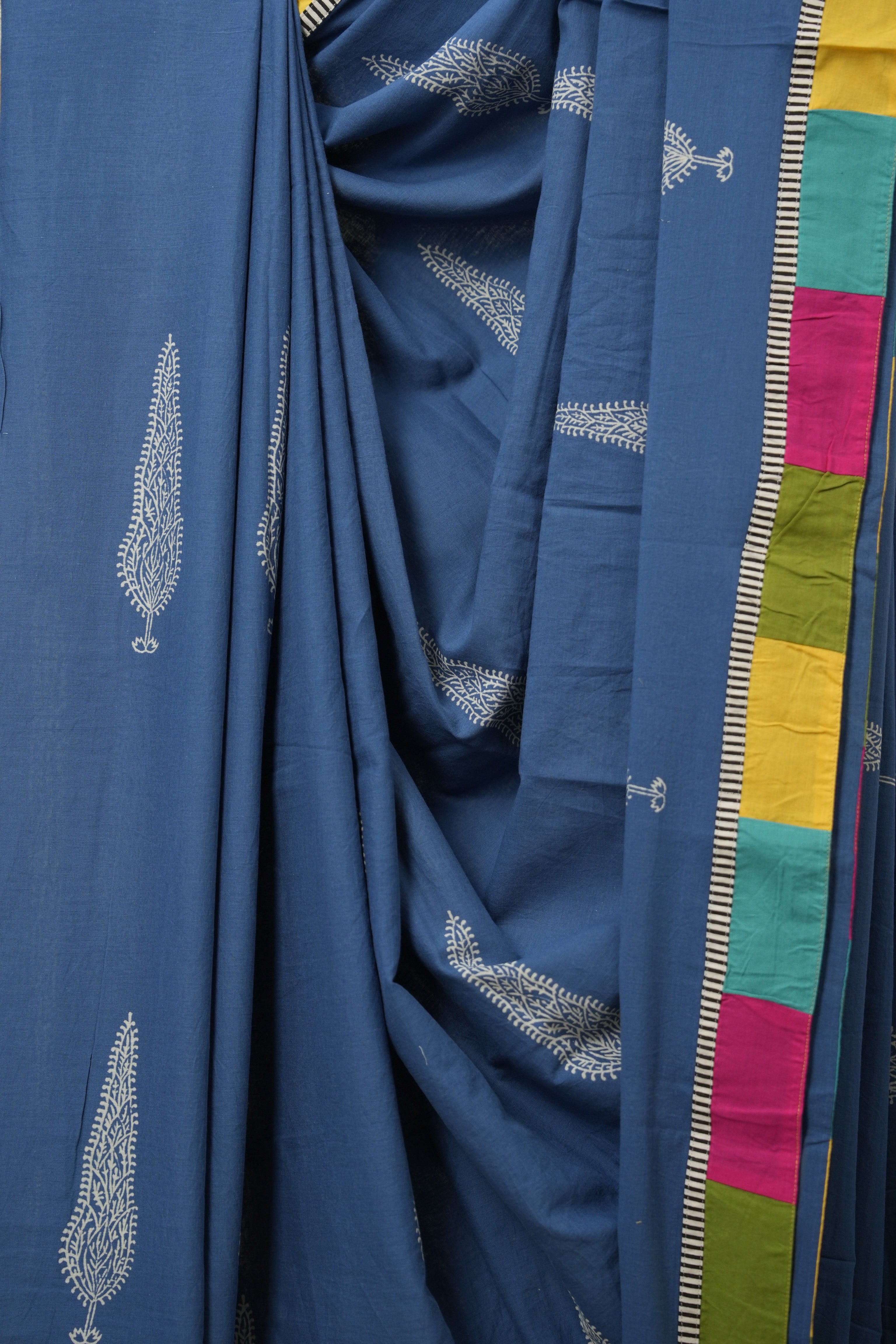 Blue Cotton Patchwork Saree - SRBCPS262