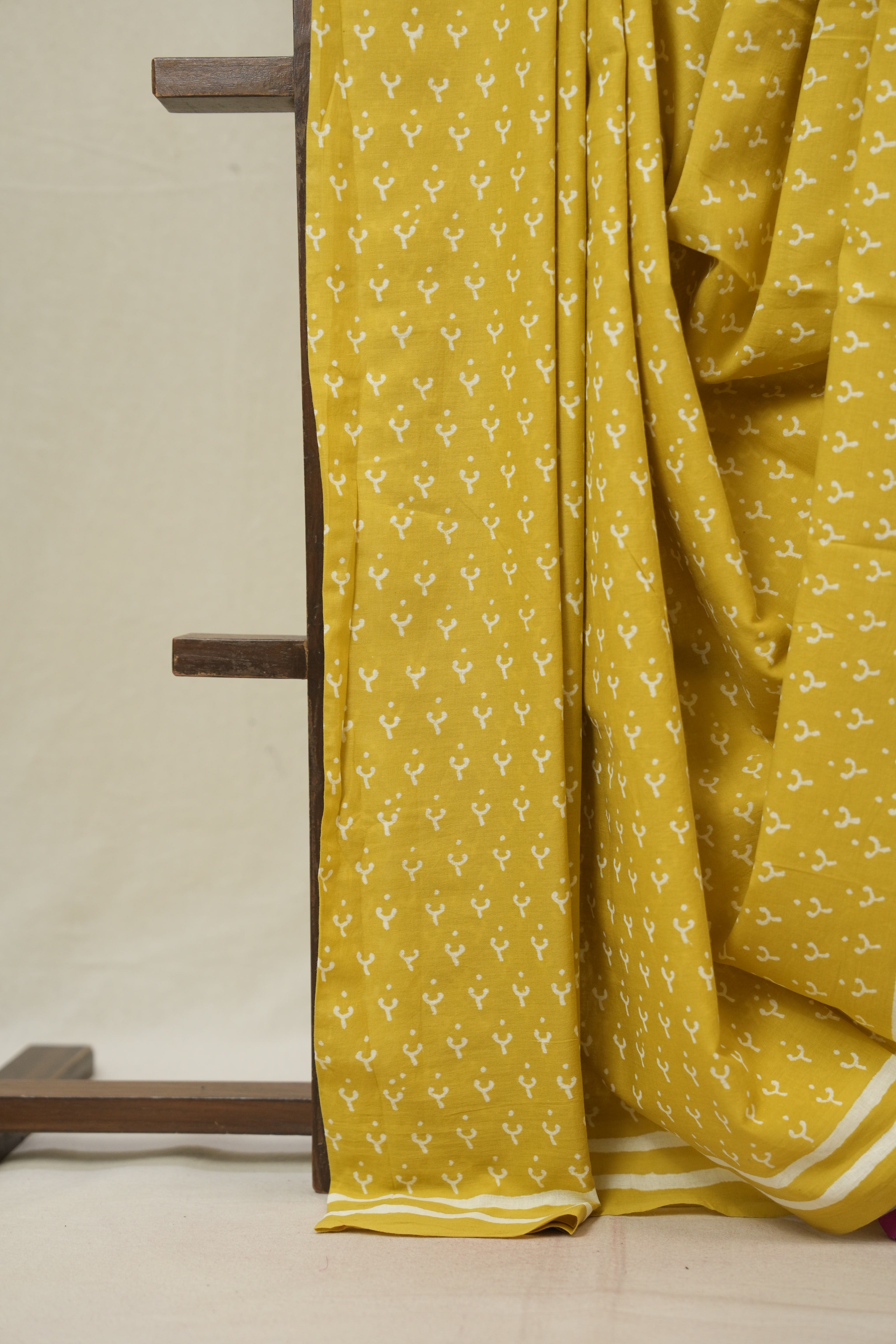 Mustard Yellow HBP Cotton Saree (DEFECT) - SRMYCS111-PI