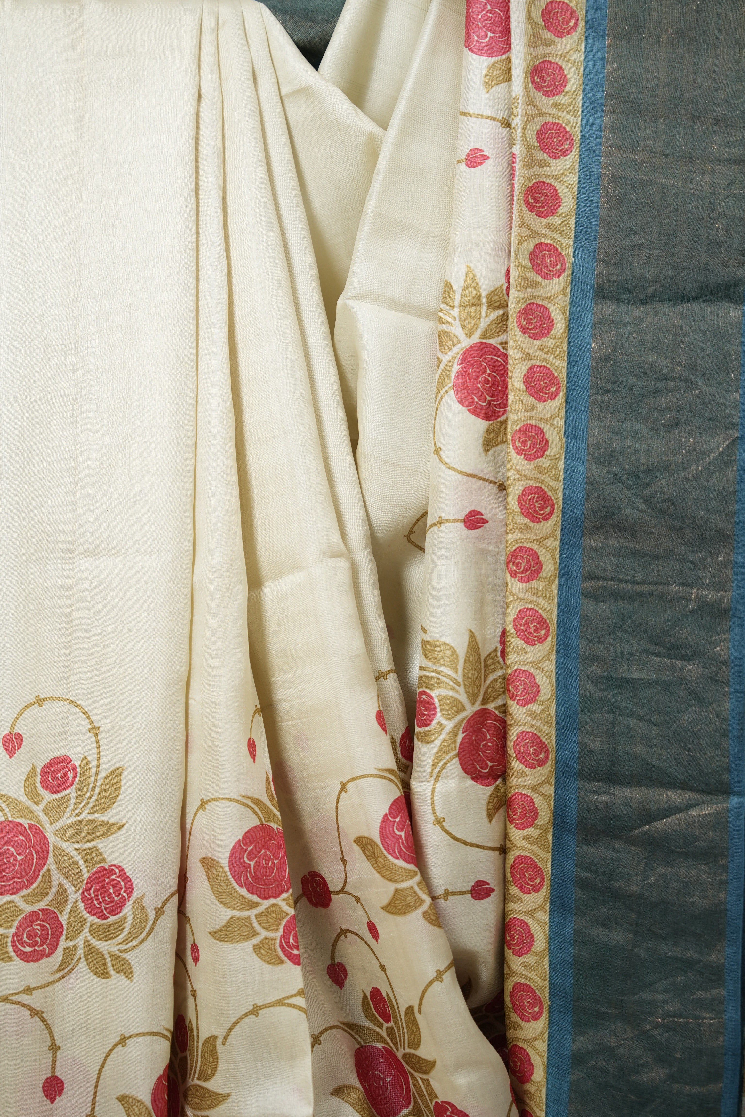 Snow White Printed Tussar Silk Saree - SRSWPTSS005