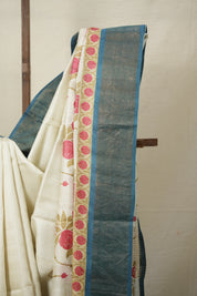 Snow White Printed Tussar Silk Saree - SRSWPTSS005