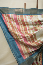 Snow White Printed Tussar Silk Saree - SRSWPTSS005