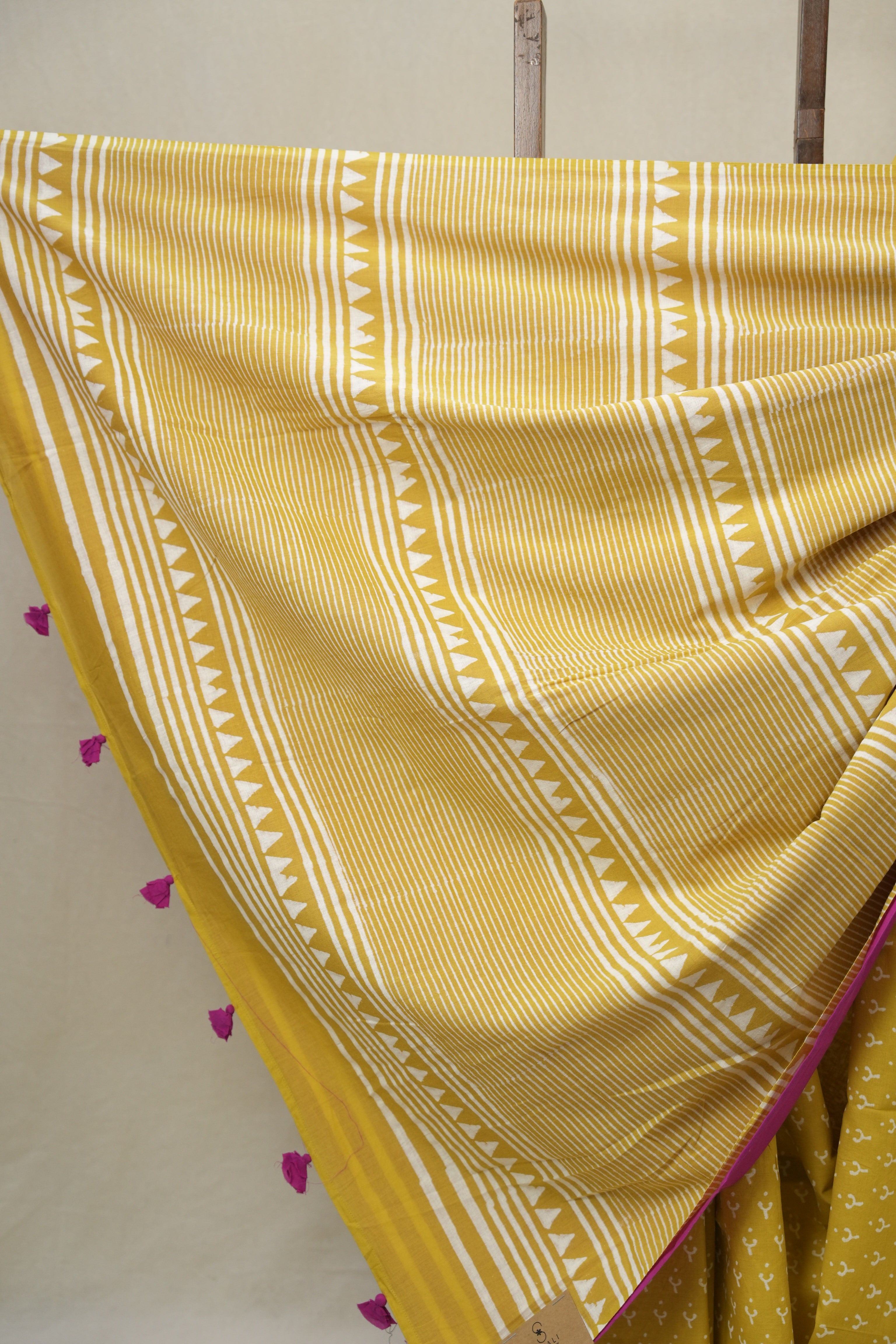 Mustard Yellow HBP Cotton Saree (DEFECT) - SRMYCS111-PI