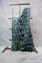 Blue HBP Cotton Silk Chanderi Saree With Maheshwari Border - SRBCSCS74EX