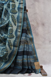Blue HBP Cotton Silk Chanderi Saree With Maheshwari Border - SRBCSCS74EX
