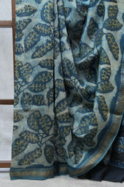 Blue HBP Cotton Silk Chanderi Saree With Maheshwari Border - SRBCSCS74EX