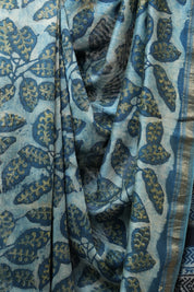 Blue HBP Cotton Silk Chanderi Saree With Maheshwari Border - SRBCSCS74EX