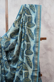 Blue HBP Cotton Silk Chanderi Saree With Maheshwari Border - SRBCSCS74EX