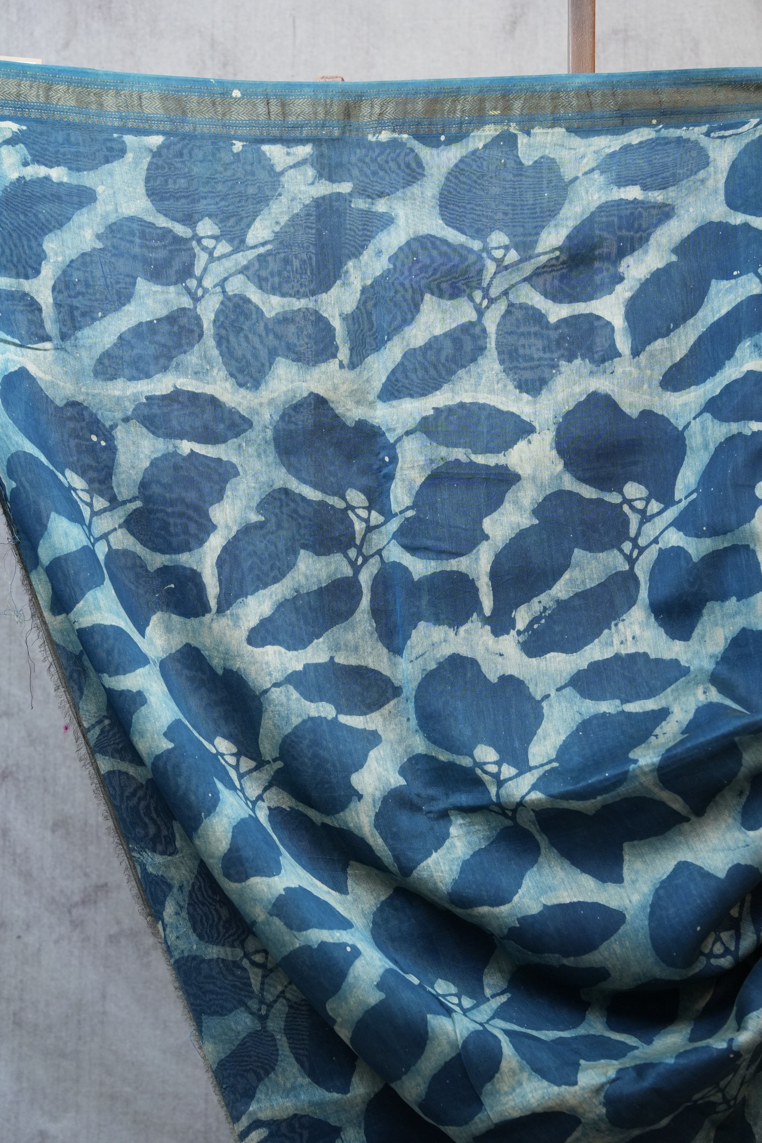 Blue HBP Cotton Silk Chanderi Saree With Maheshwari Border - SRBCSCS74EX