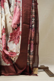 Maroon Pink Printed Tussar Silk Saree - SRMPPTSS013