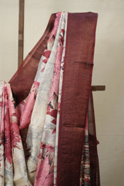 Maroon Pink Printed Tussar Silk Saree - SRMPPTSS013
