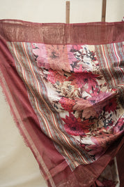 Maroon Pink Printed Tussar Silk Saree - SRMPPTSS013