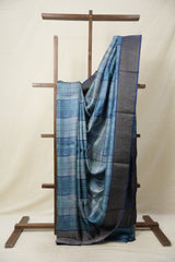 Jeans Blue Printed Tussar Silk Saree - SRJBPTSS010