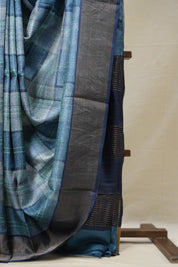Jeans Blue Printed Tussar Silk Saree - SRJBPTSS010
