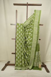 Parrot Green HBP Cotton Saree - SRPGCS3641