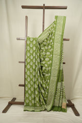 Parrot Green HBP Cotton Saree - SRPGCS3641