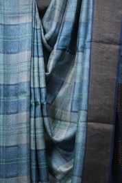 Jeans Blue Printed Tussar Silk Saree - SRJBPTSS010
