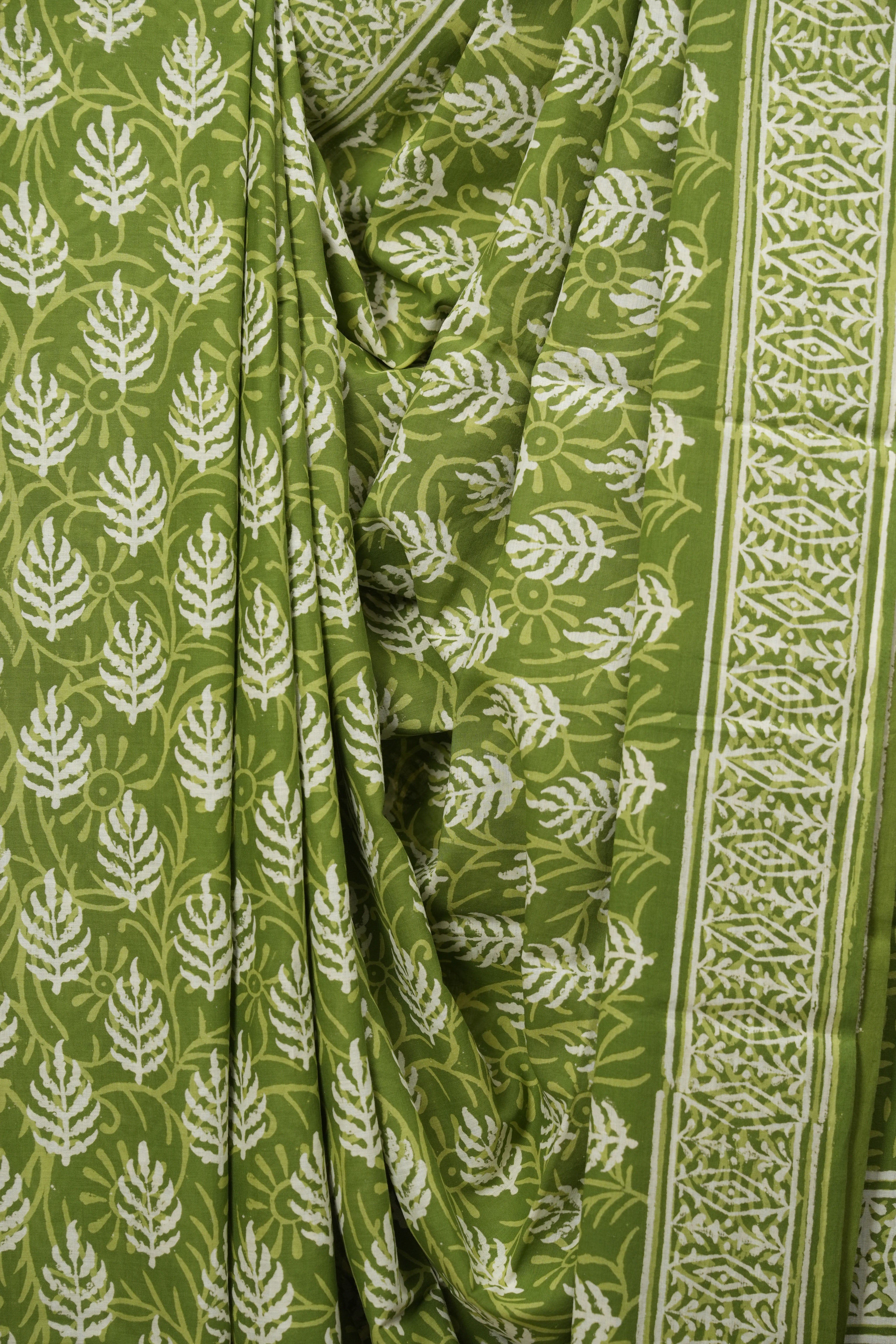 Parrot Green HBP Cotton Saree - SRPGCS3641