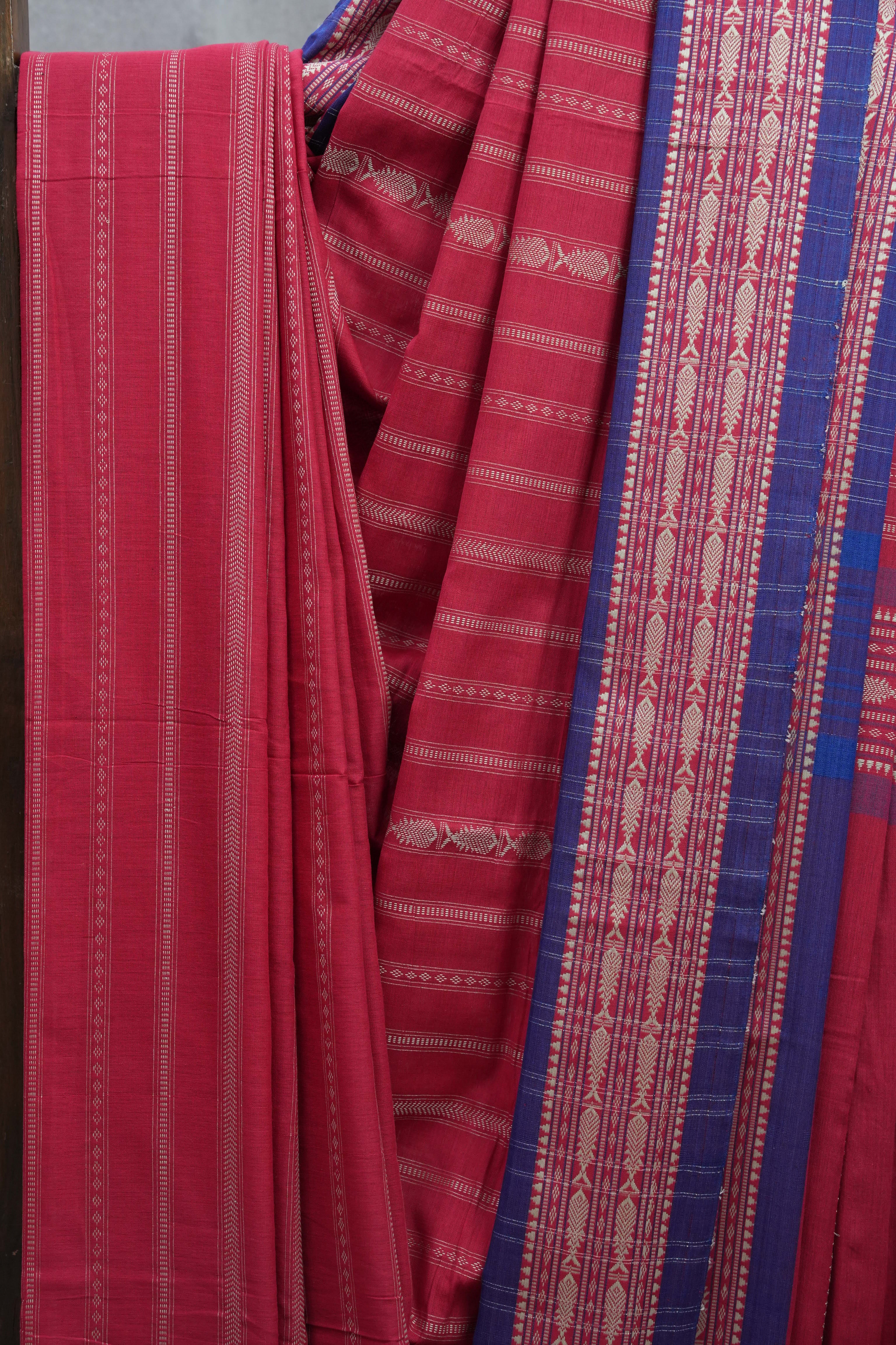 Red Bengal Cotton Jamdani Saree-SRRBCJS173