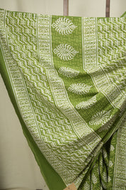 Parrot Green HBP Cotton Saree - SRPGCS3641
