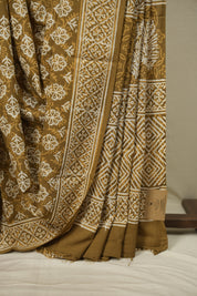 Olive Brown HBP Cotton Saree - SROBCS3640