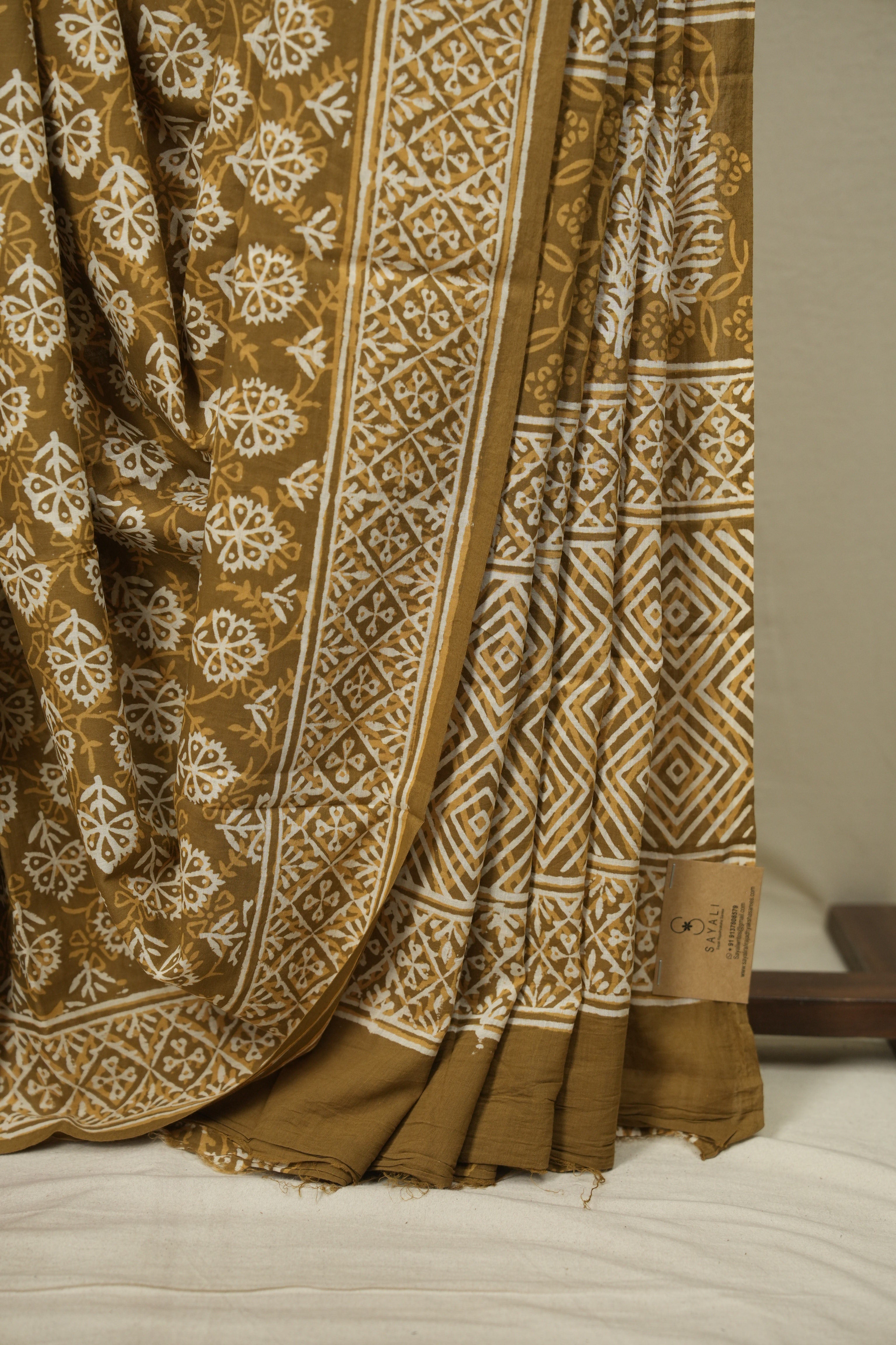 Olive Brown HBP Cotton Saree - SROBCS3640