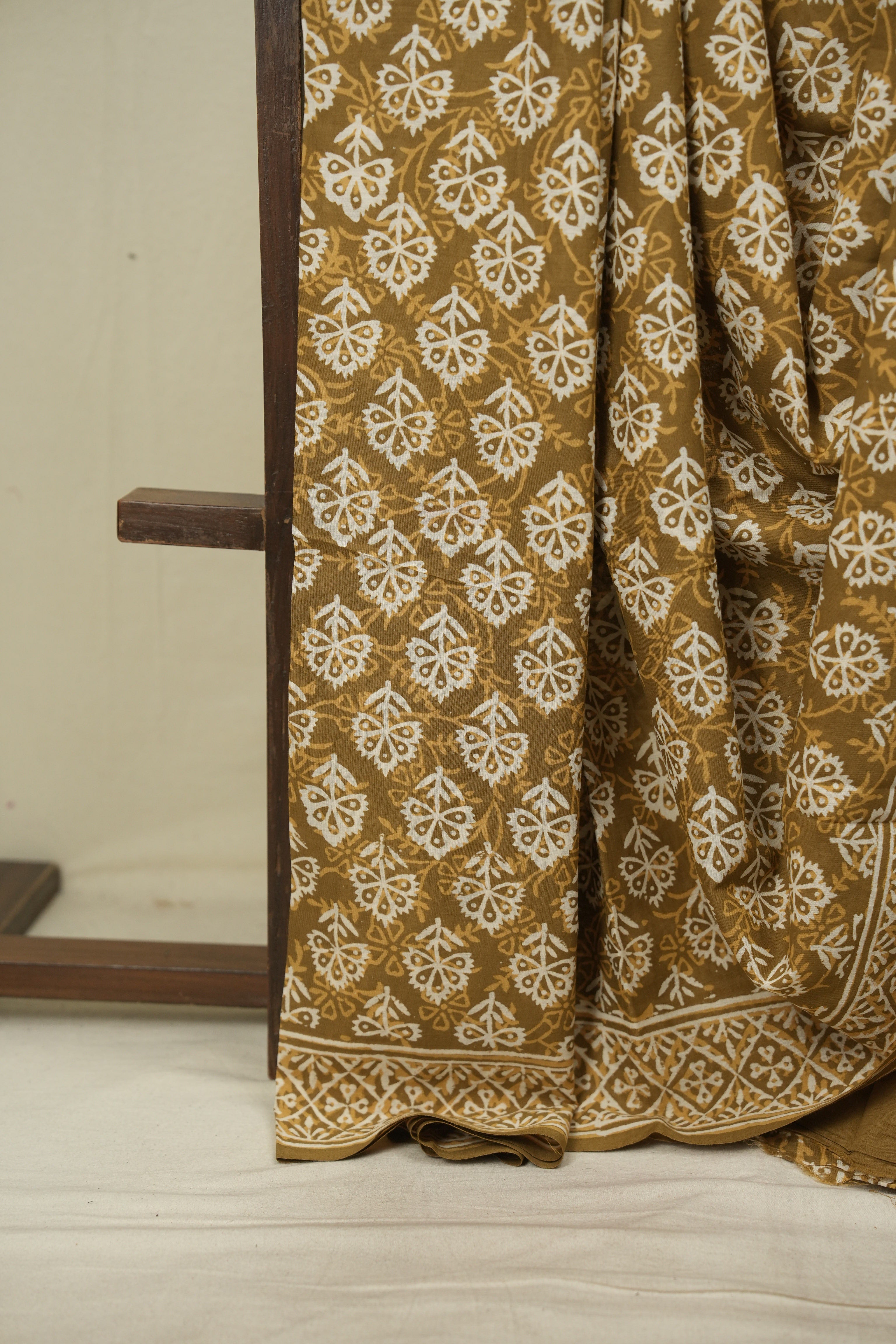 Olive Brown HBP Cotton Saree - SROBCS3640