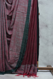 Maroon Bengal Mul Cotton Saree - SRMBMCS12