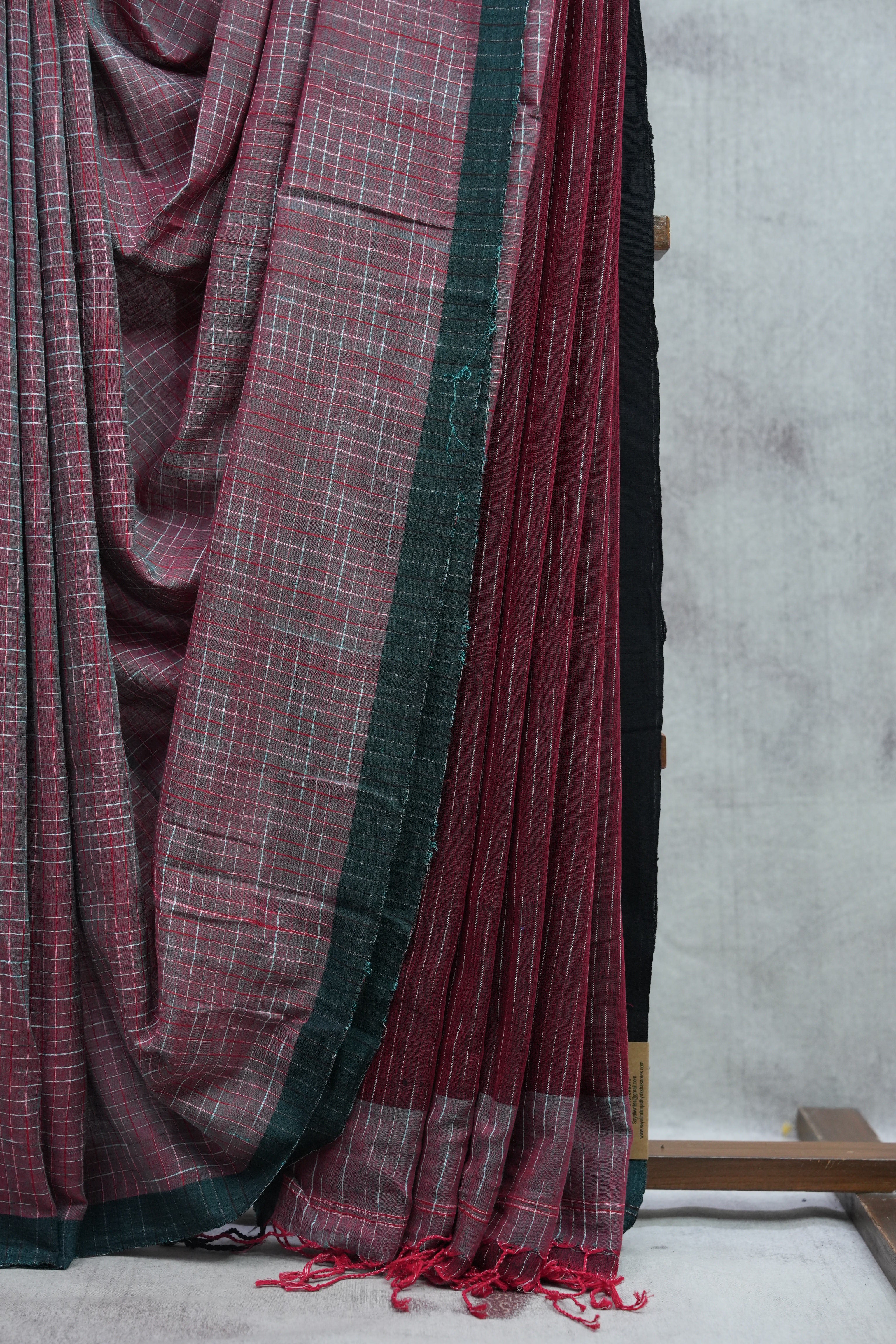 Maroon Bengal Mul Cotton Saree - SRMBMCS12