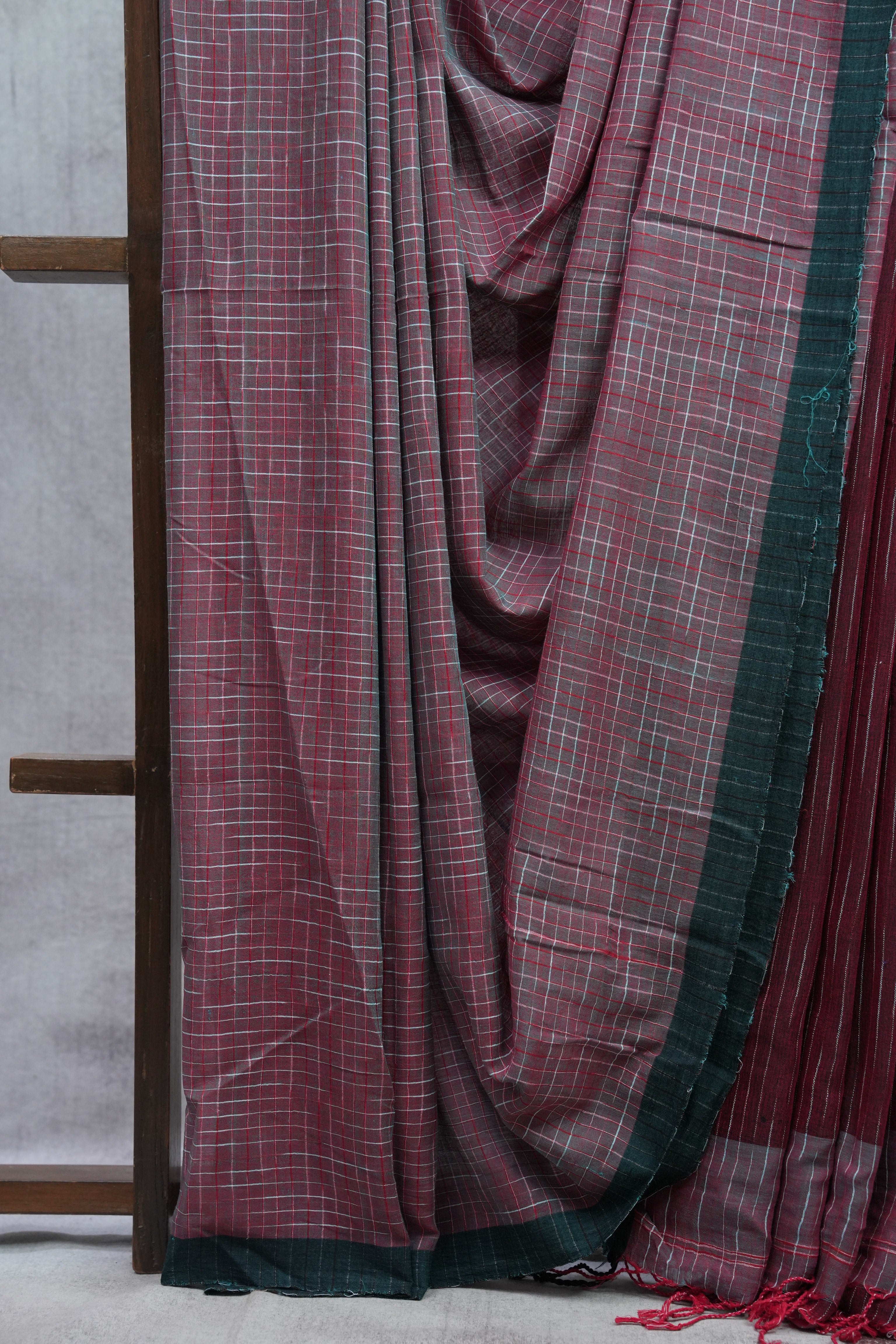 Maroon Bengal Mul Cotton Saree - SRMBMCS12