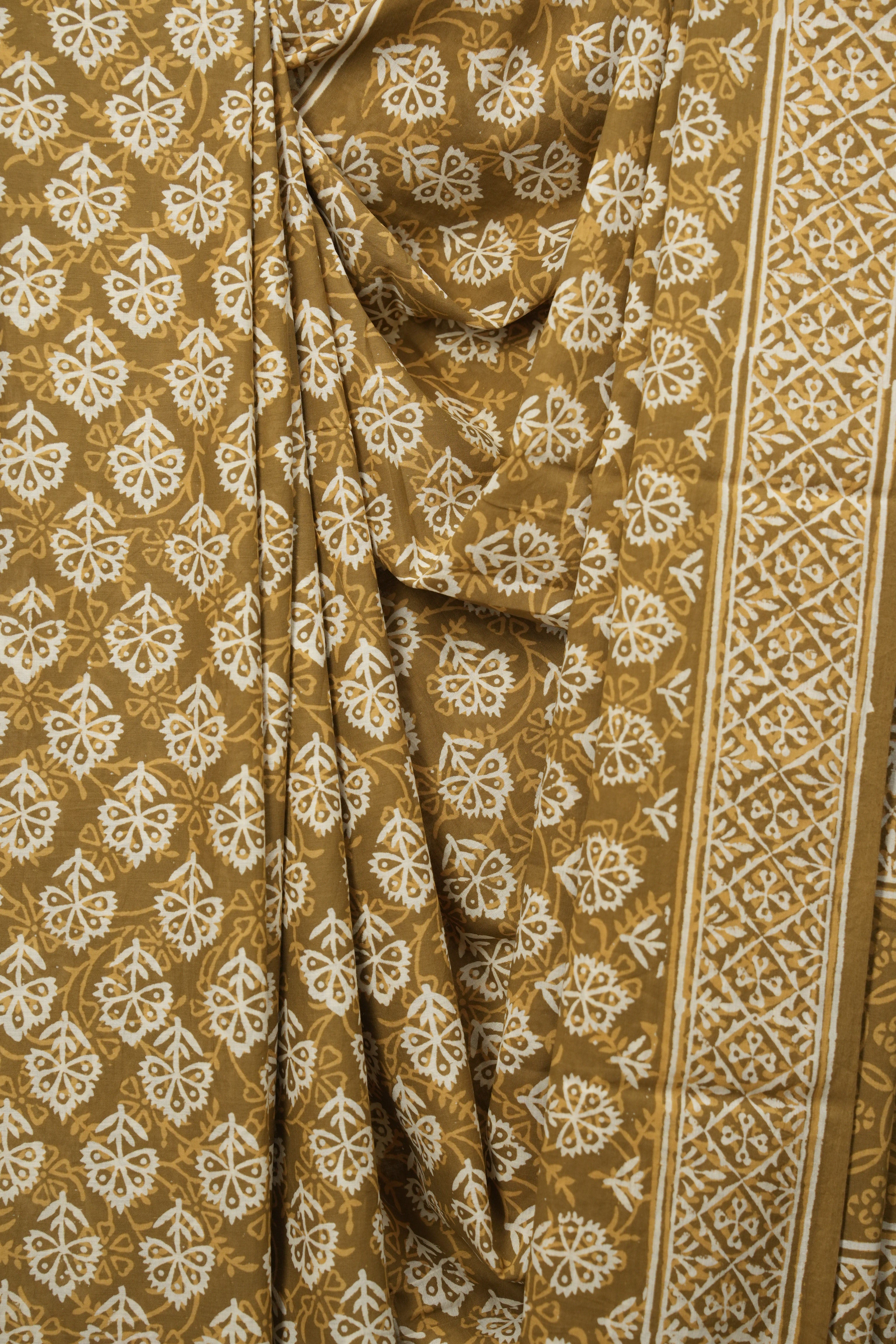 Olive Brown HBP Cotton Saree - SROBCS3640